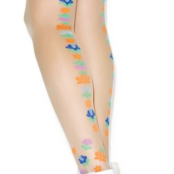 NIP 🎄 Pretty Polly 🛍️ Nude Floral Back Seam Holiday Tights PantyHose One Size - Picture 3 of 3
